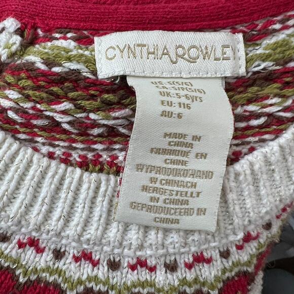 Boutique Little Girls Kids Sweater Small 5 6 Fair Isle Christmas Apple Knit - Picture 4 of 8